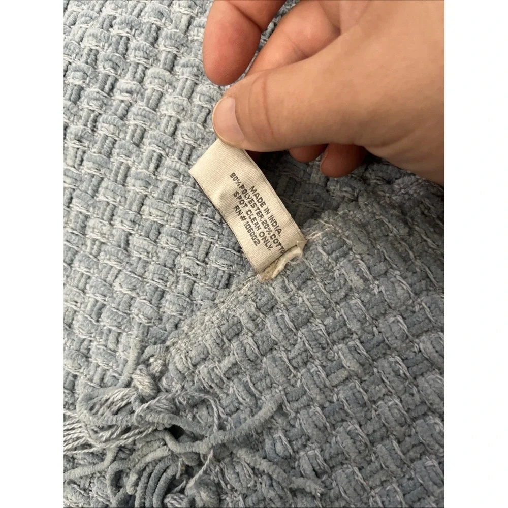 The Farmhouse Rachel Ashwell Table Runner Light Blue Woven Fringe 16